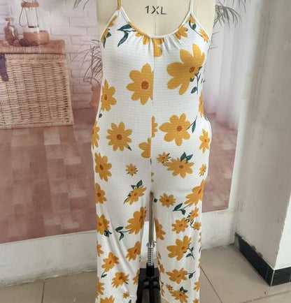 Leonie – Bloemenprint Jumpsuit met Zakken en Wijde Pijpenabschluitsels