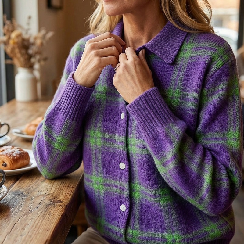 Abby – Dames Gebreid Vest met Geruit Patroon en Gezellig Comfort