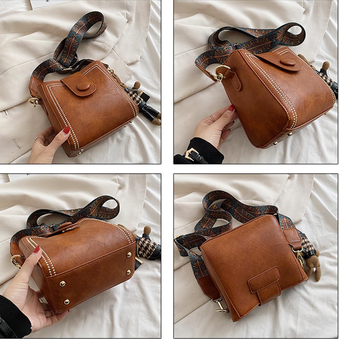 Vintage modetas met verstelbare brede schouderriem