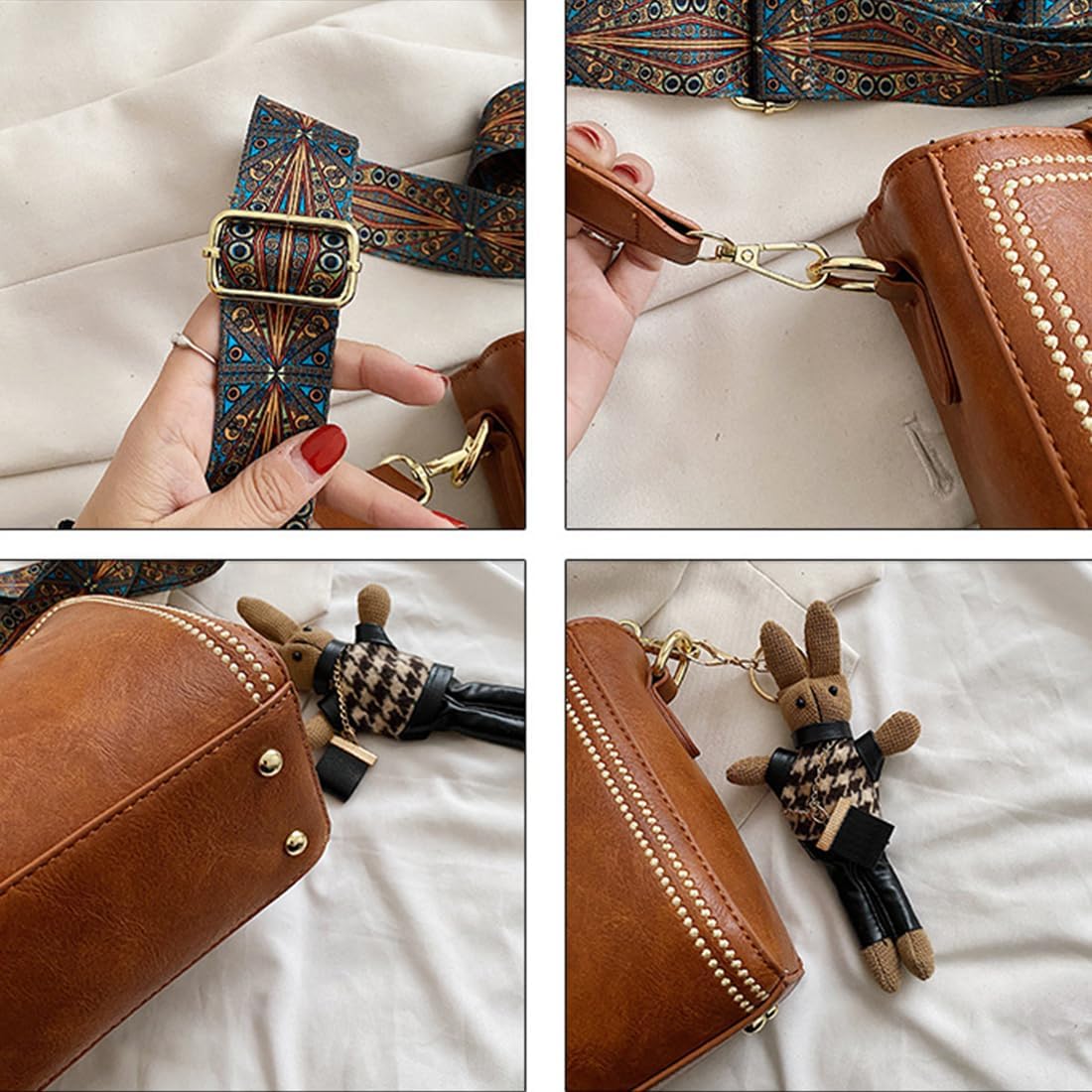 Vintage modetas met verstelbare brede schouderriem