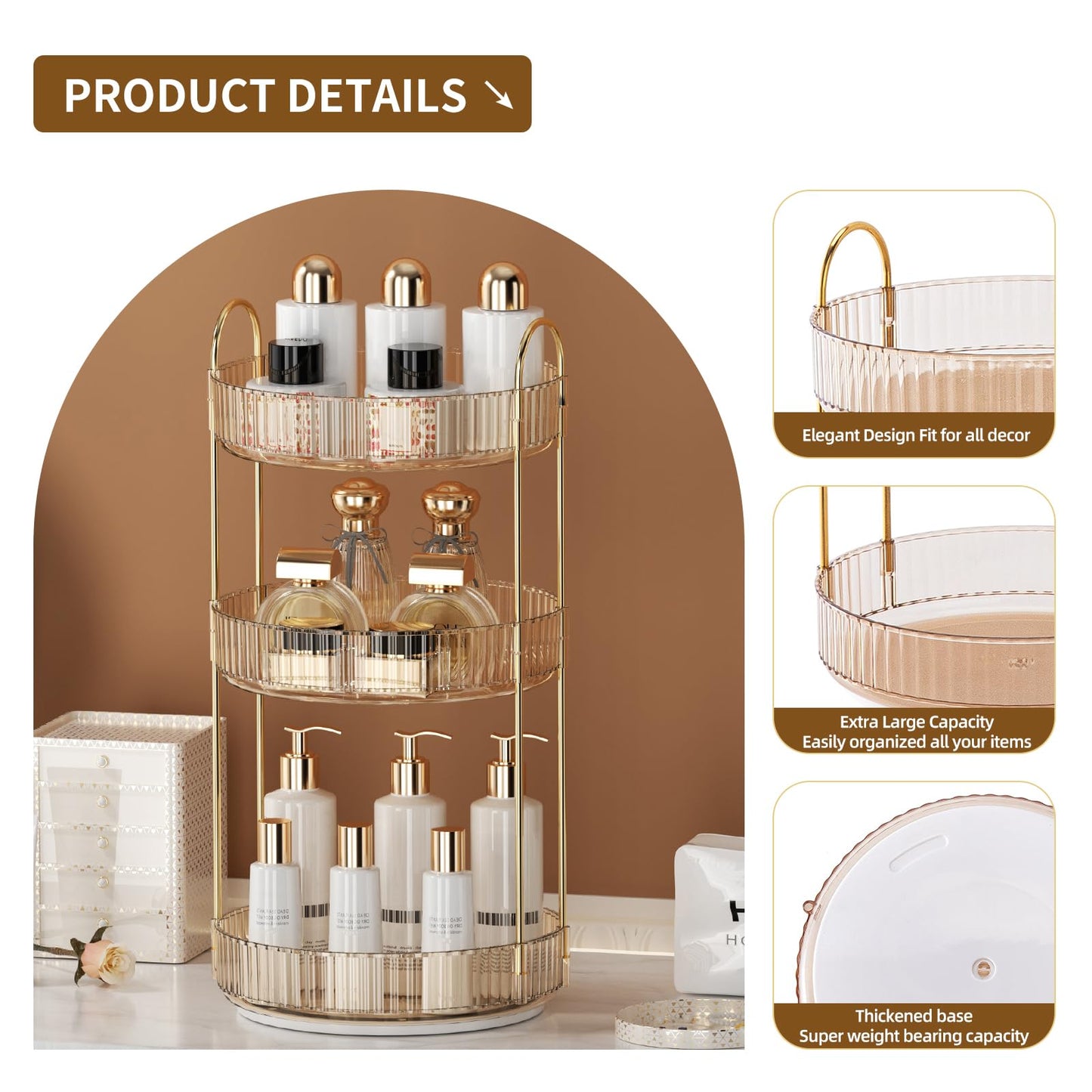 360 graden draaibare make-up organizer, transparante opbergruimte met hoge capaciteit