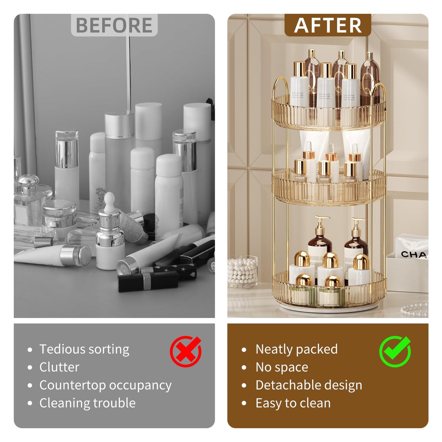 360 graden draaibare make-up organizer, transparante opbergruimte met hoge capaciteit