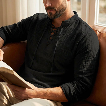 Levi – Damesblouse van katoenmengsel met veterkraag