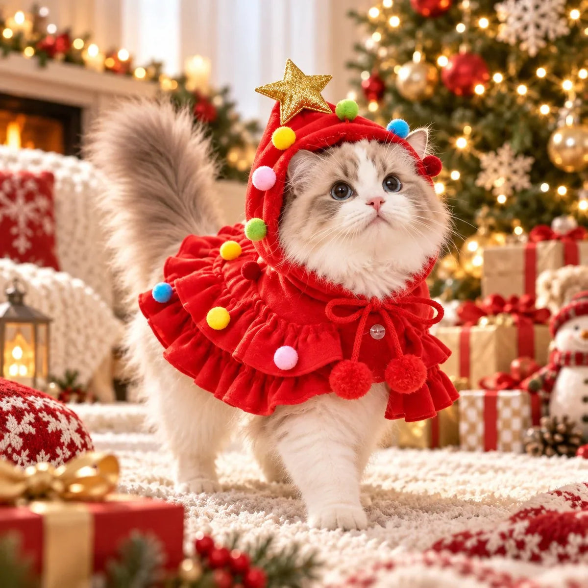 MerryPaw kerstboomcape voor honden en katten – maakt kerstfoto’s magisch