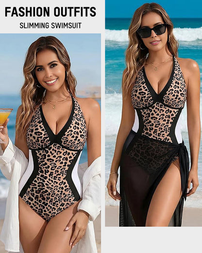 Ava – Damesbadpak met kleurvlak en buikcorrigerend effect