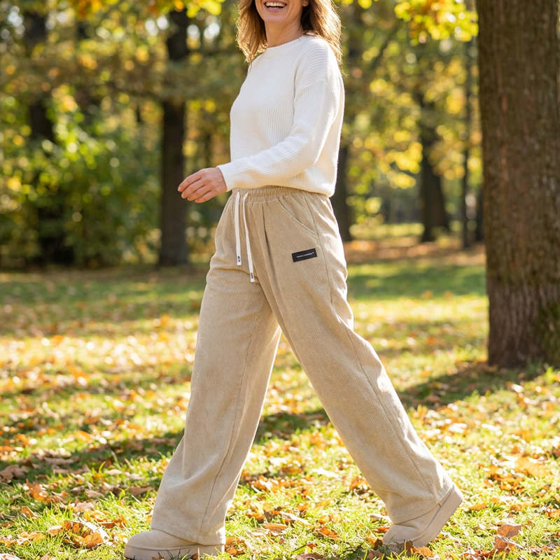 Ella – Dames corduroy broek met brede pijpen en verstelbare tailleband