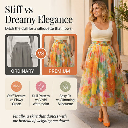 Sofia – Aquarel Bloemen Tule Rok met Ademend Comfort