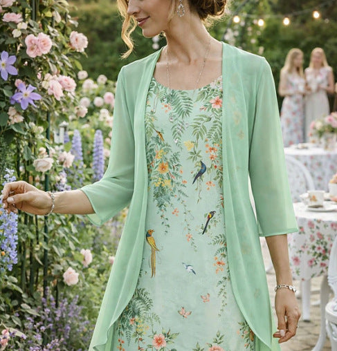 Olivia – Dames Tweedelige Set van Chiffon met Cardigan