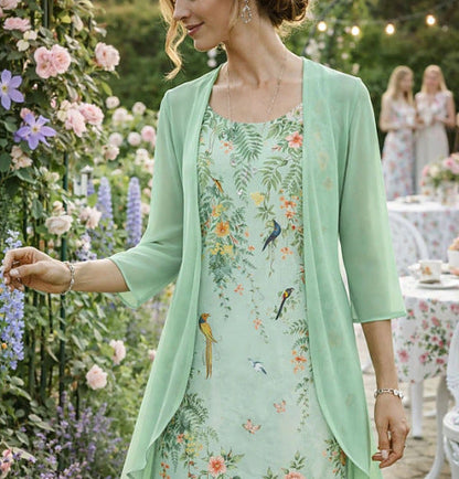 Olivia – Dames Tweedelige Set van Chiffon met Cardigan