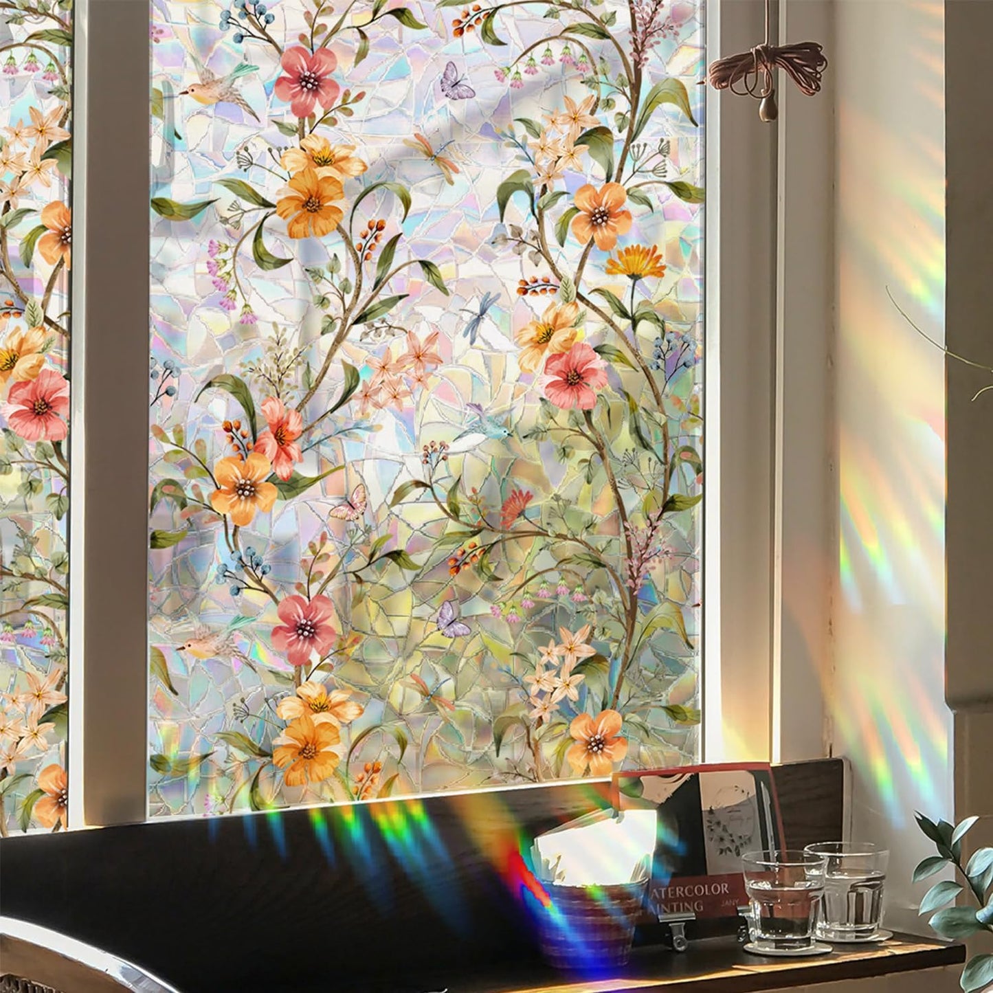 UV-beschermende regenboogglasstickers voor privacy in huis