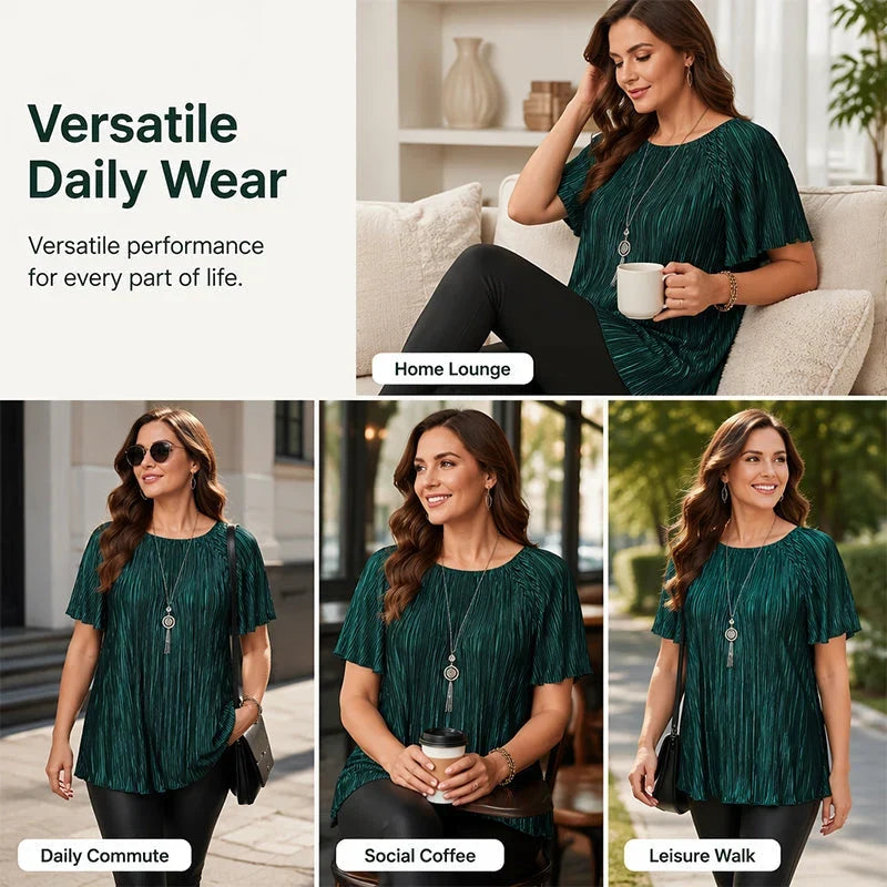 Maria – Plissé blouse in grote maten met stretchstof