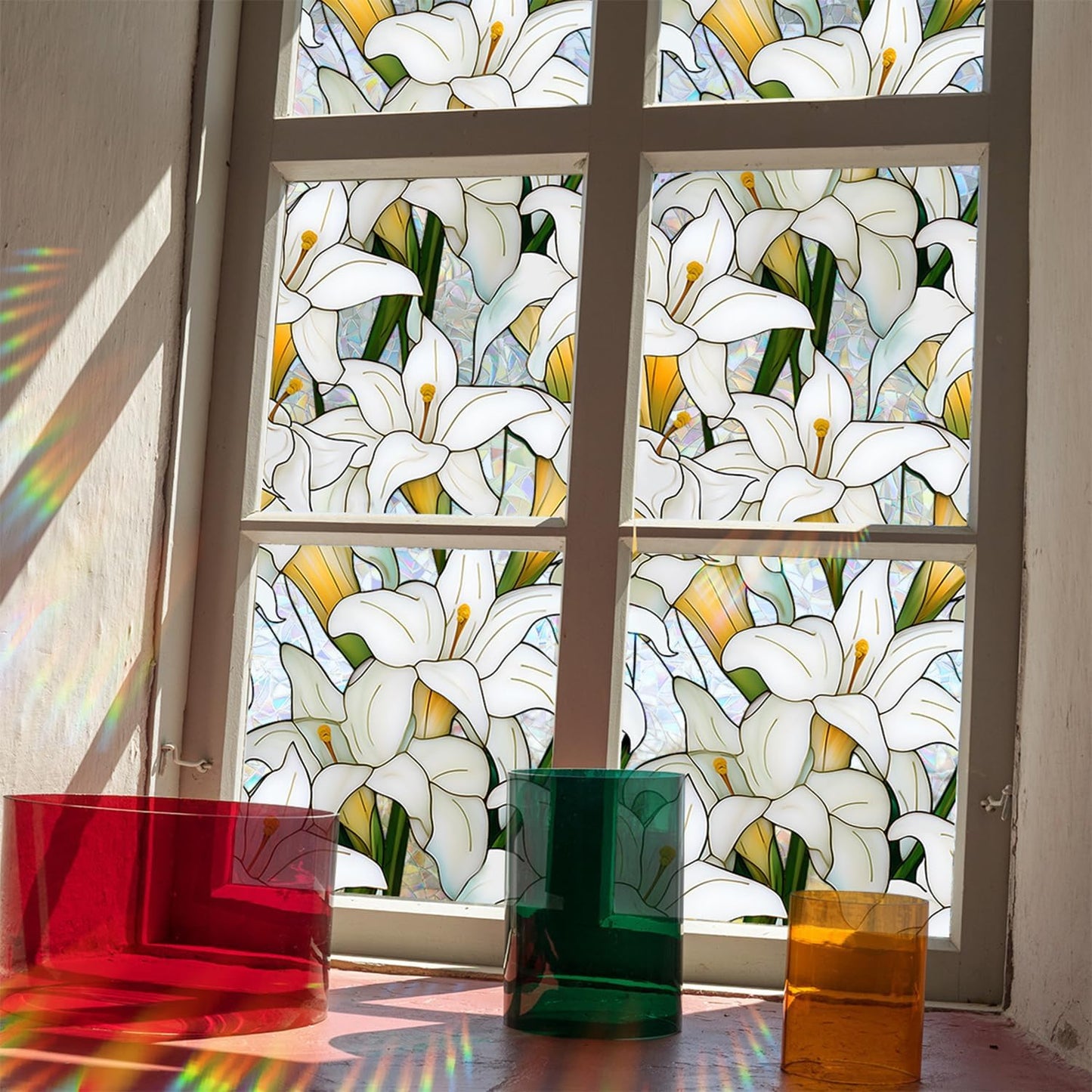 UV-beschermende regenboogglasstickers voor privacy in huis
