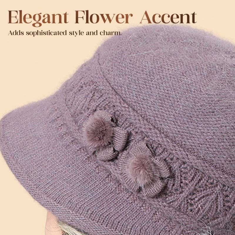 Sophia – Damespluchen wintermuts met bloemenaccenten