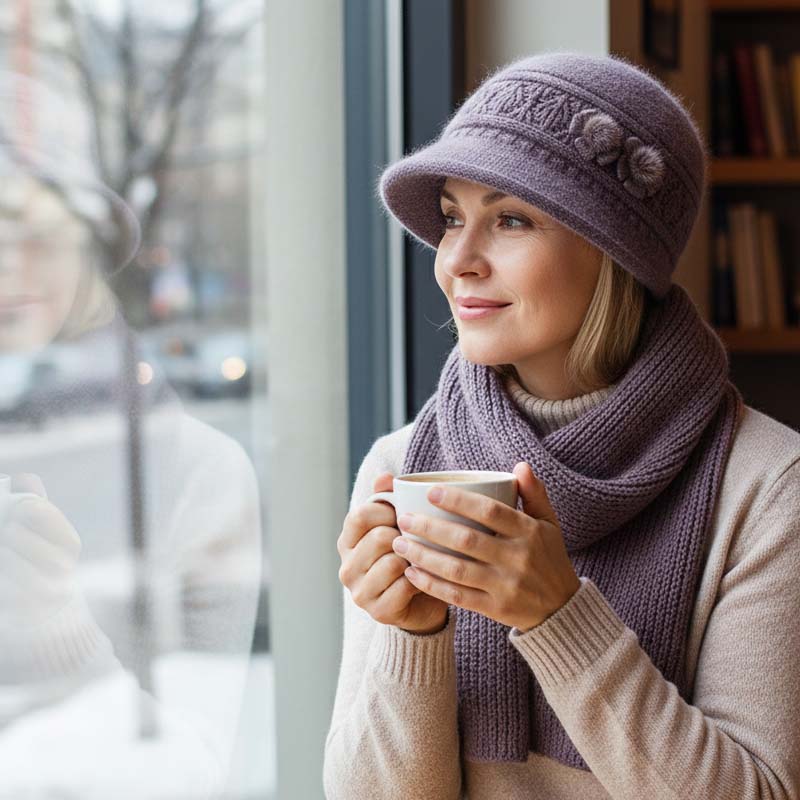 Sophia – Damespluchen wintermuts met bloemenaccenten