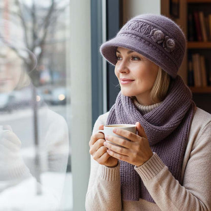 Sophia – Damespluchen wintermuts met bloemenaccenten