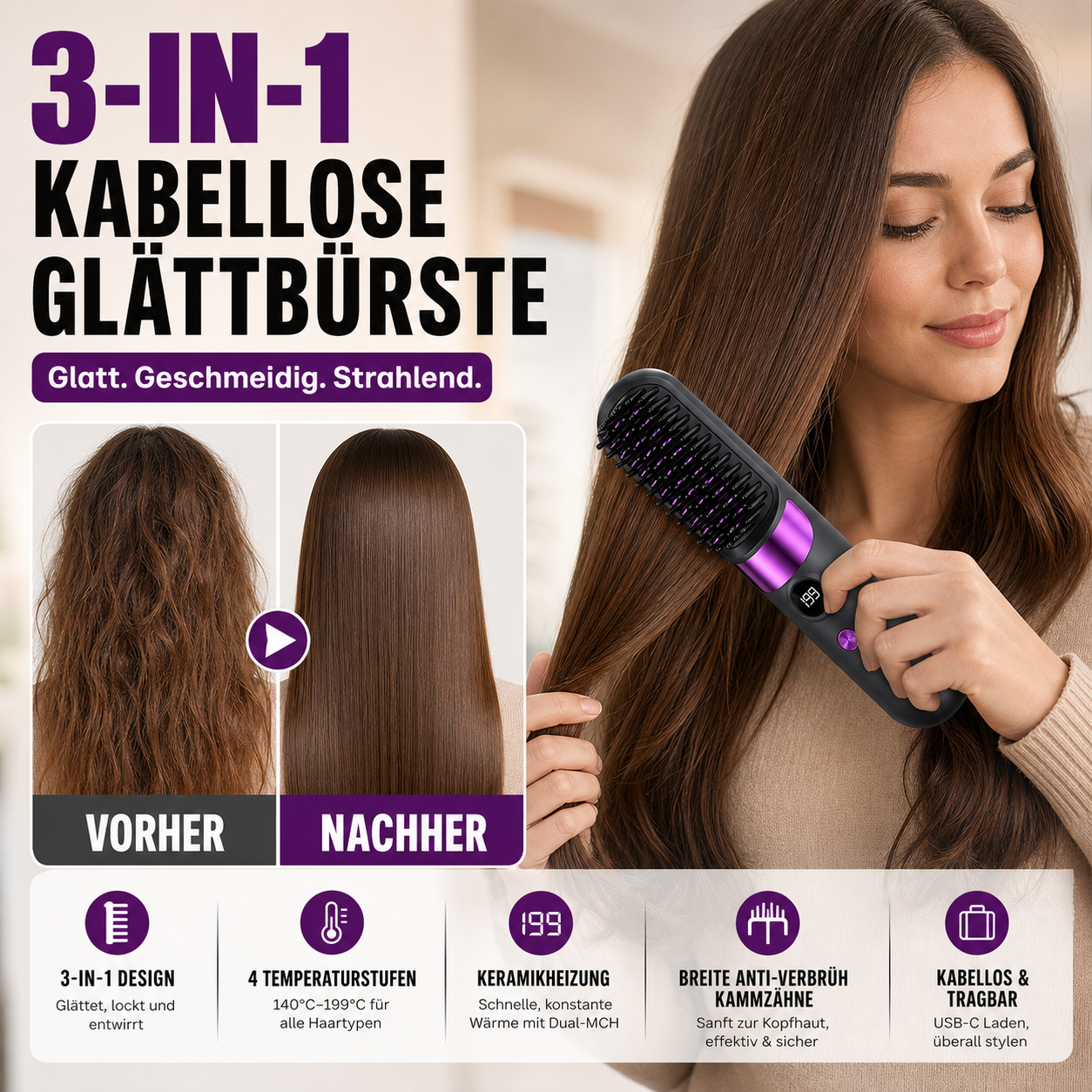 Draadloze 3-in-1 Styling Wonder – Moeiteloze schoonheid overal