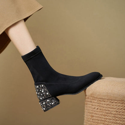 Kiera – Elegante dameslaarzen met strass steentjes en blokhak