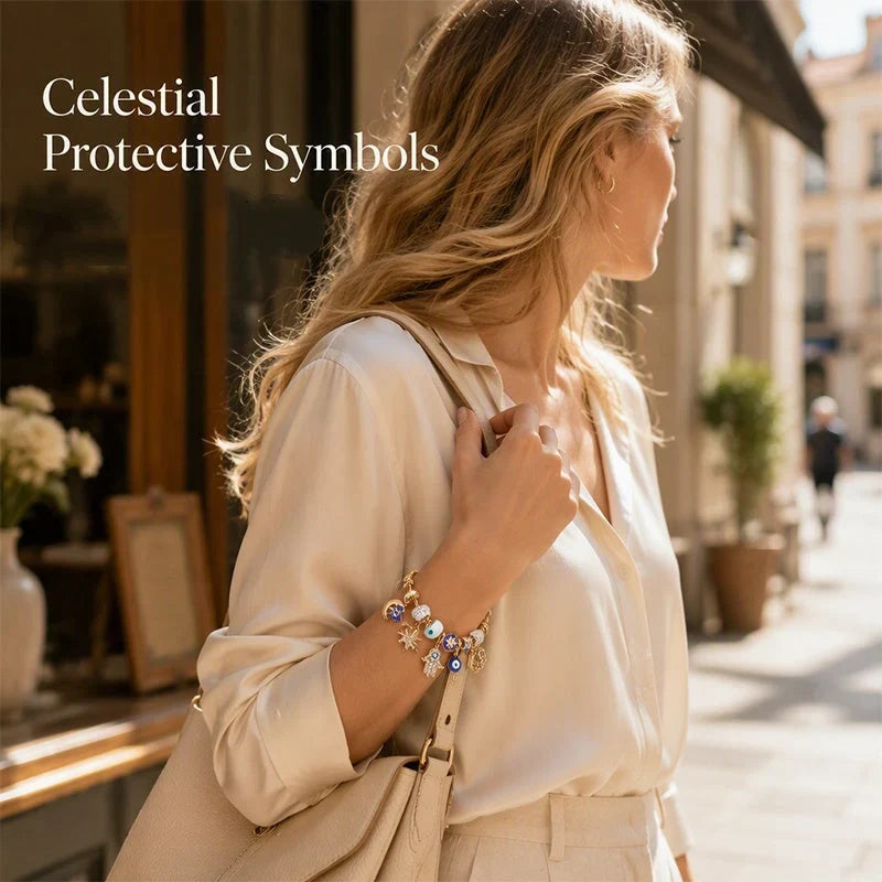 Stella – Verstelbare Hemelse Bedelarmband met Gouden Glans
