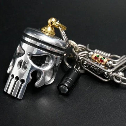 SkullPiston – Unieke Schedel Sleutelhanger met Pistonstijl en Flesopener | 1+1 GRATIS