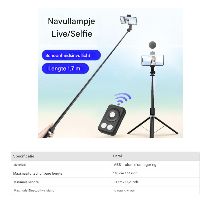 SnapPro - 6-i-1 6-i-1 Bluetooth selfie stick | Allround voor perfecte foto's | 50% KORTING