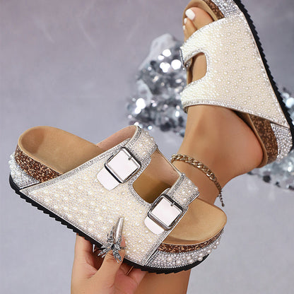 Mia – Dames Sandalen met Sprankelend Kurken Plateau en Comfort