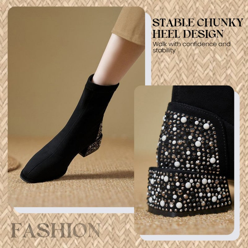 Kiera – Elegante dameslaarzen met strass steentjes en blokhak