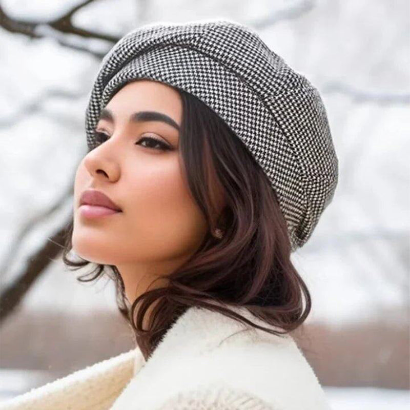 Marie — Zachte Baret met Dambordrand | 50% KORTING