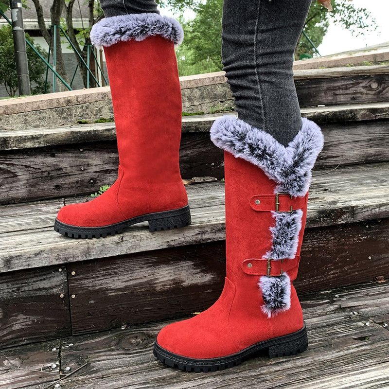 Heidi – Dames Pluche Sneeuwlaarzen tot halverwege de kuit met gespdetail