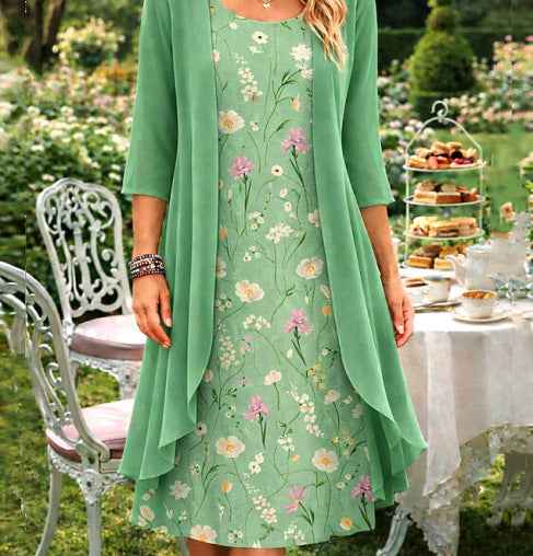 Olivia – Dames Tweedelige Set van Chiffon met Cardigan