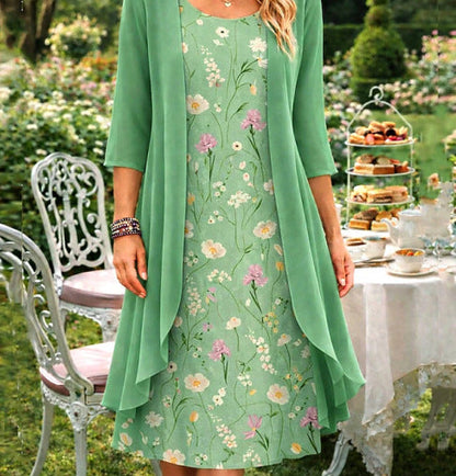Olivia – Dames Tweedelige Set van Chiffon met Cardigan