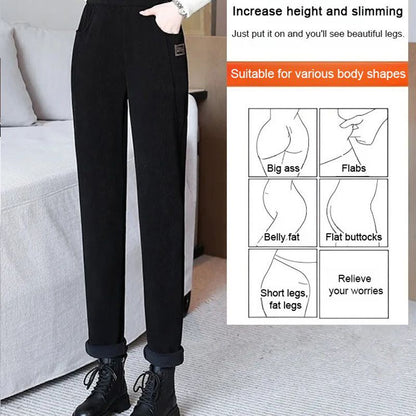 Home – Hoge taille ribbroek met fleecevoering voor een gezellige stijl