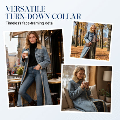 Lans – Warme, lange, gevoerde spijkerjas voor dames