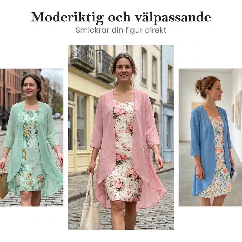 Olivia – Dames Tweedelige Set van Chiffon met Cardigan