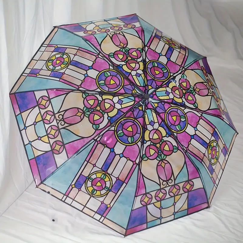 Automatisch stokparaplu - Vintage-Design met gekleurd glas en windbescherming