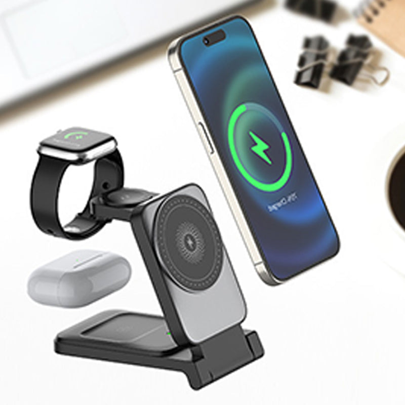 Voltiva 3-in-1 Opvouwbare Draadloze Power Hub – Moeiteloze Stroomvoorziening voor Alle Apparaten