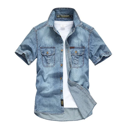 Nathan – Heren overhemd met korte mouwen van denim en ademend comfort