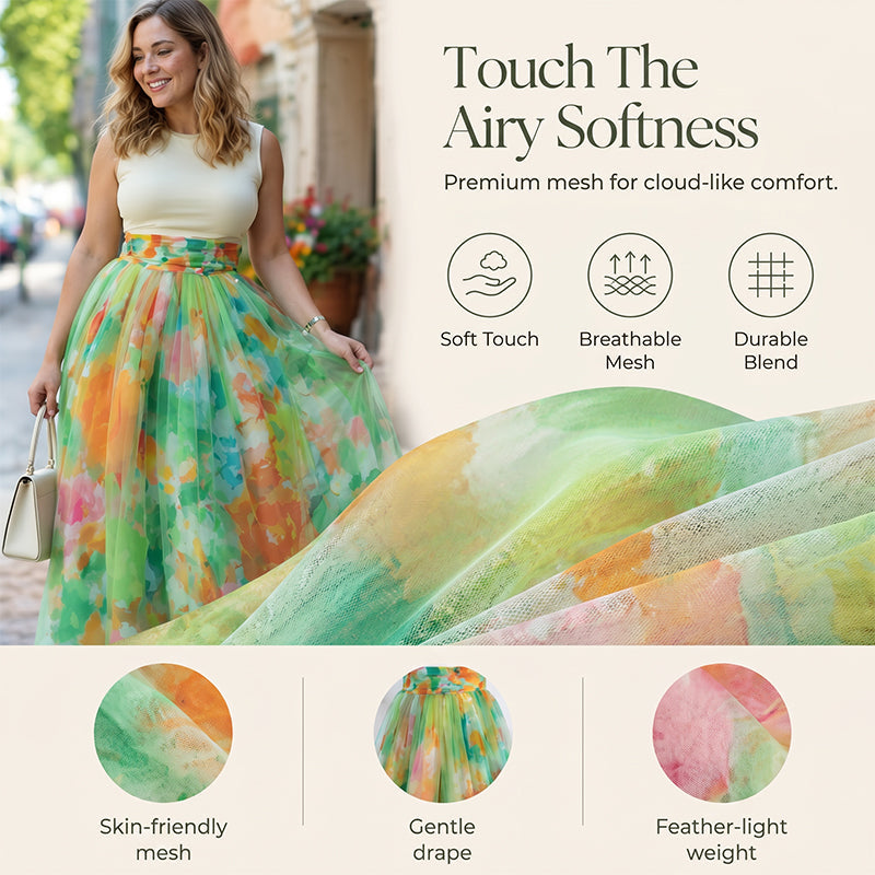 Sofia – Aquarel Bloemen Tule Rok met Ademend Comfort