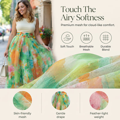 Sofia – Aquarel Bloemen Tule Rok met Ademend Comfort