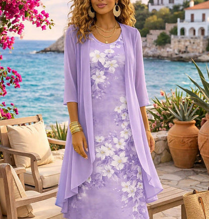 Olivia – Dames Tweedelige Set van Chiffon met Cardigan