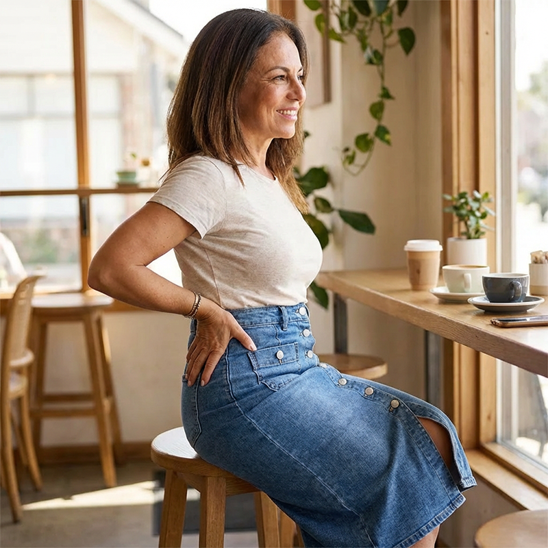 Amelia — Hoge taille spijkerrok in kokerstijl met vintage uitstraling