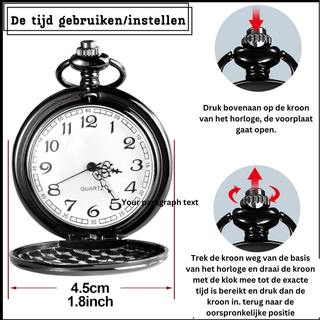 Zakhorloge Heren - Tijdloos Design met Persoonlijke Gravure en Ketting