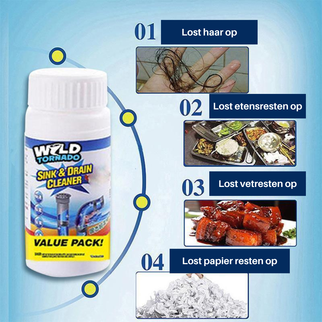 DrainClear™ – De Slimme Afvoeroplosser voor Direct Resultaat Zonder Chemie | 1+1 GRATIS