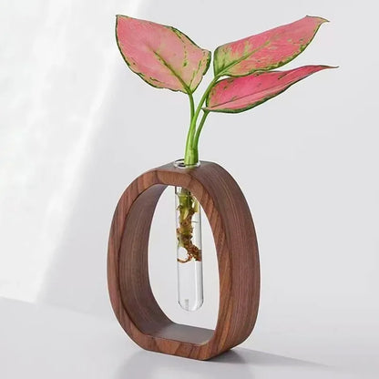 Vloerpot - Handgemaakt houten frame met heldere glazen vaas voor minimalisme