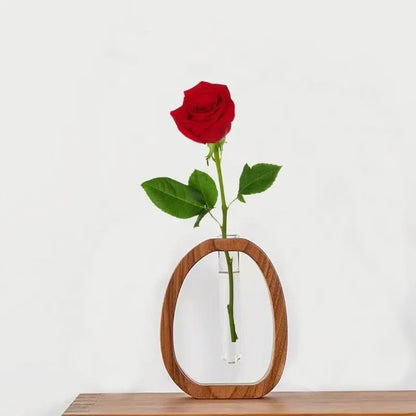 Vloerpot - Handgemaakt houten frame met heldere glazen vaas voor minimalisme