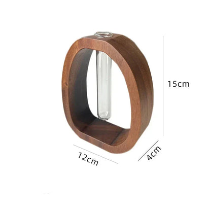 Vloerpot - Handgemaakt houten frame met heldere glazen vaas voor minimalisme