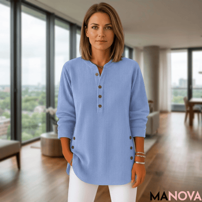 Anna — Cozy Cord Henley Sweater | 50% KORTING
