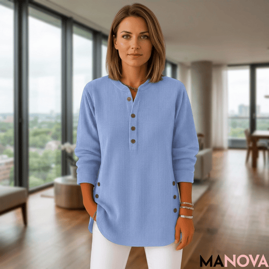 Anna — Cozy Cord Henley Sweater | 50% KORTING