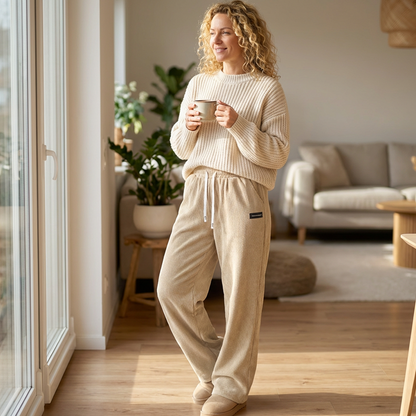 Ella – Dames corduroy broek met brede pijpen en verstelbare tailleband