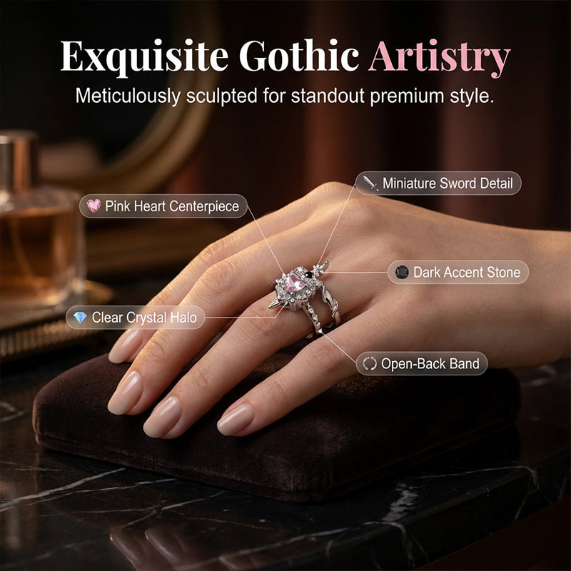 Jina – Gotische Romantische Hartenring met Verstelbare Band