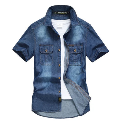 Nathan – Heren overhemd met korte mouwen van denim en ademend comfort